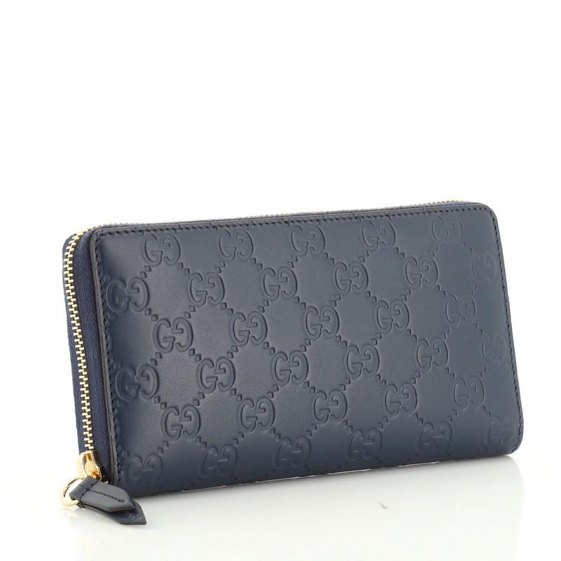 Black Gucci Signature Zip Around Wallet Guccissima Leather 