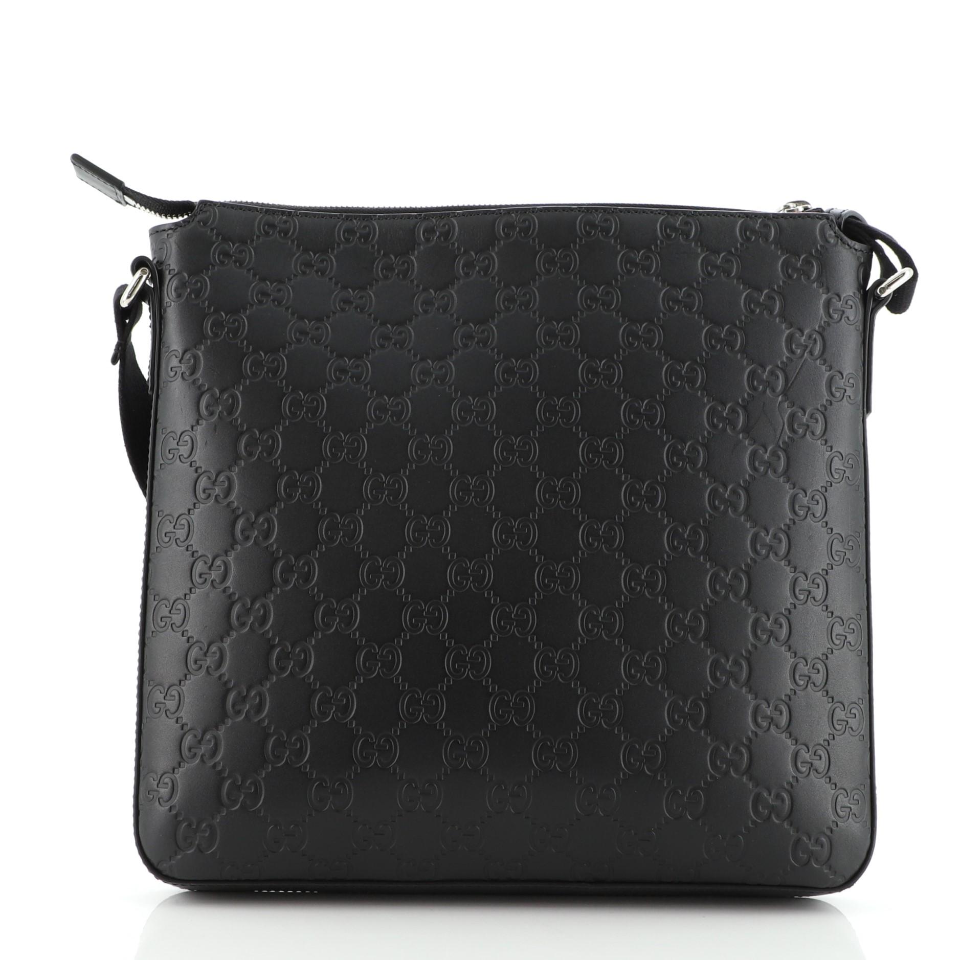 Black Gucci Signature Zip Messenger Bag Guccissima Leather Medium
