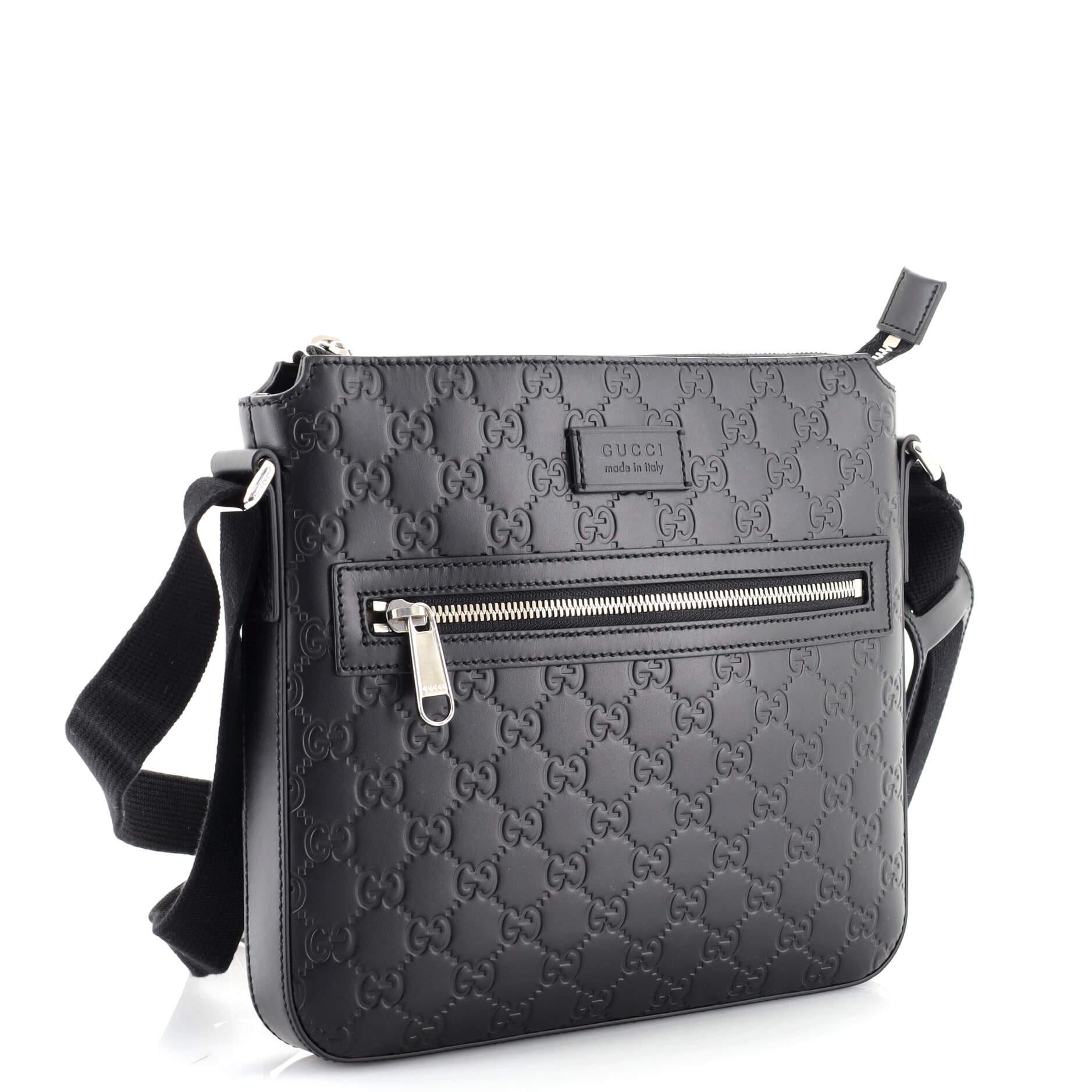 Black Gucci Signature Zip Messenger Bag Guccissima Leather Small