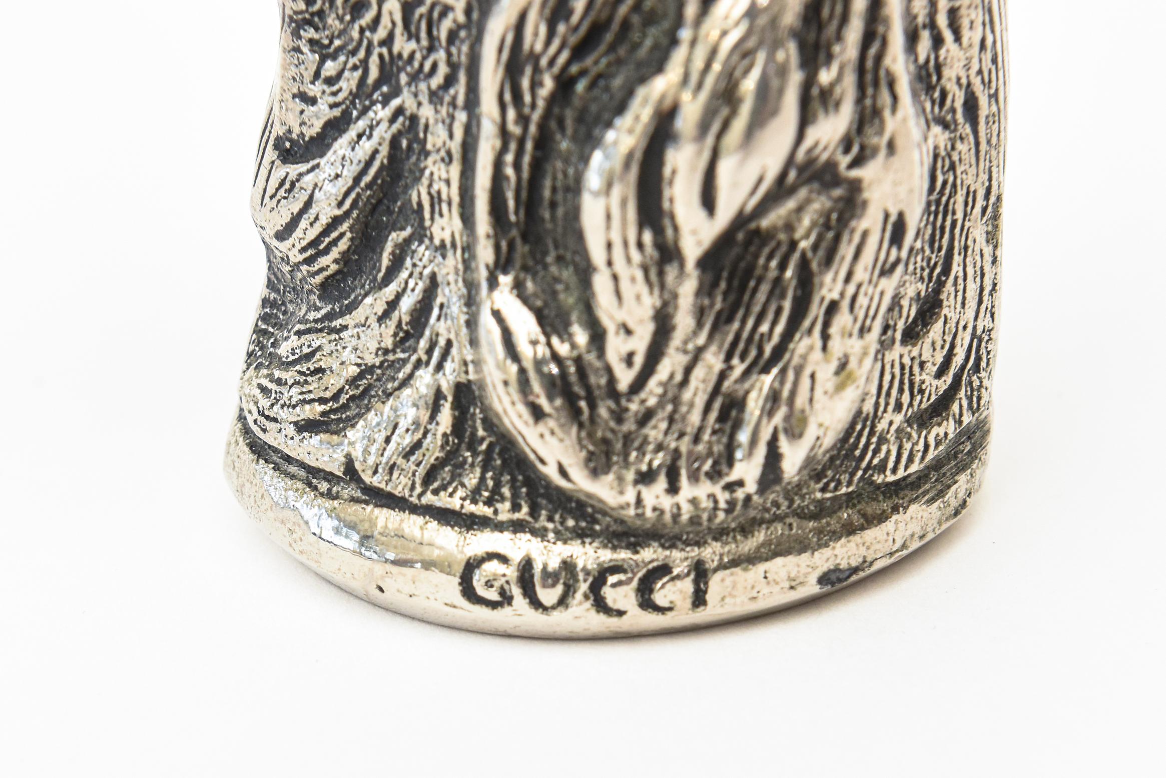 Gucci Signed Silver-Plate Dog Head Bottle Opener Vintage Italian Barware 1