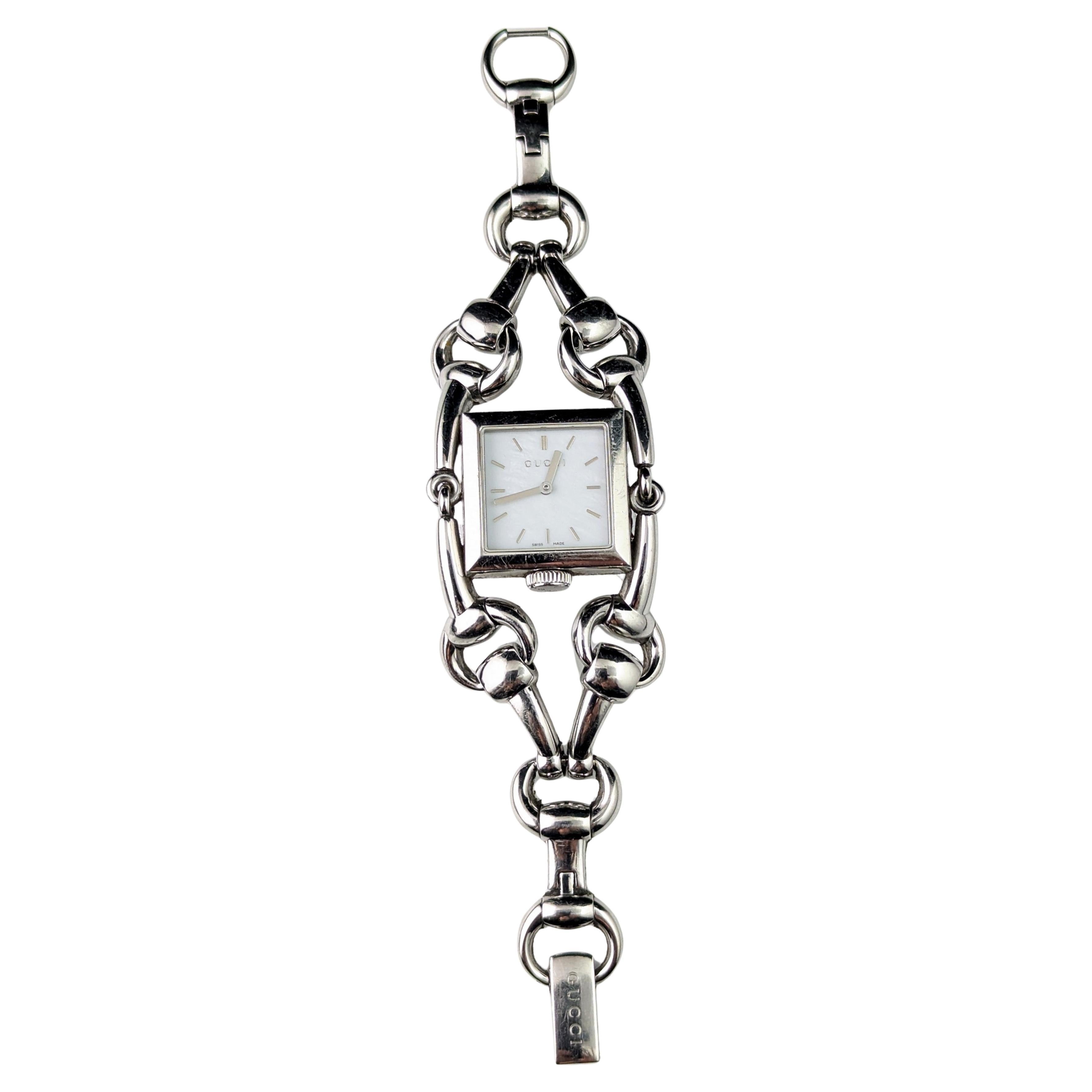 Gucci Signoria steel horsebit design bracelet watch, ladies