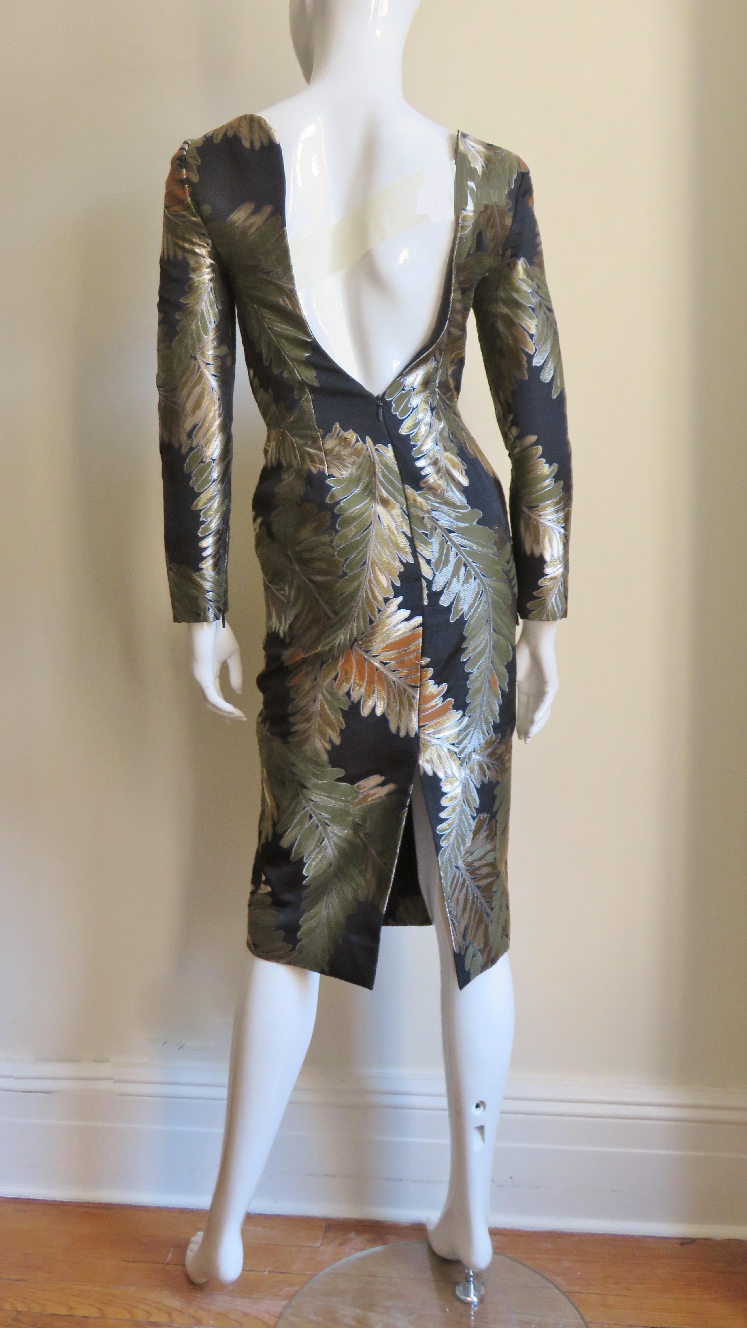 Gucci Silk Brocade Open Back Dress For Sale 4