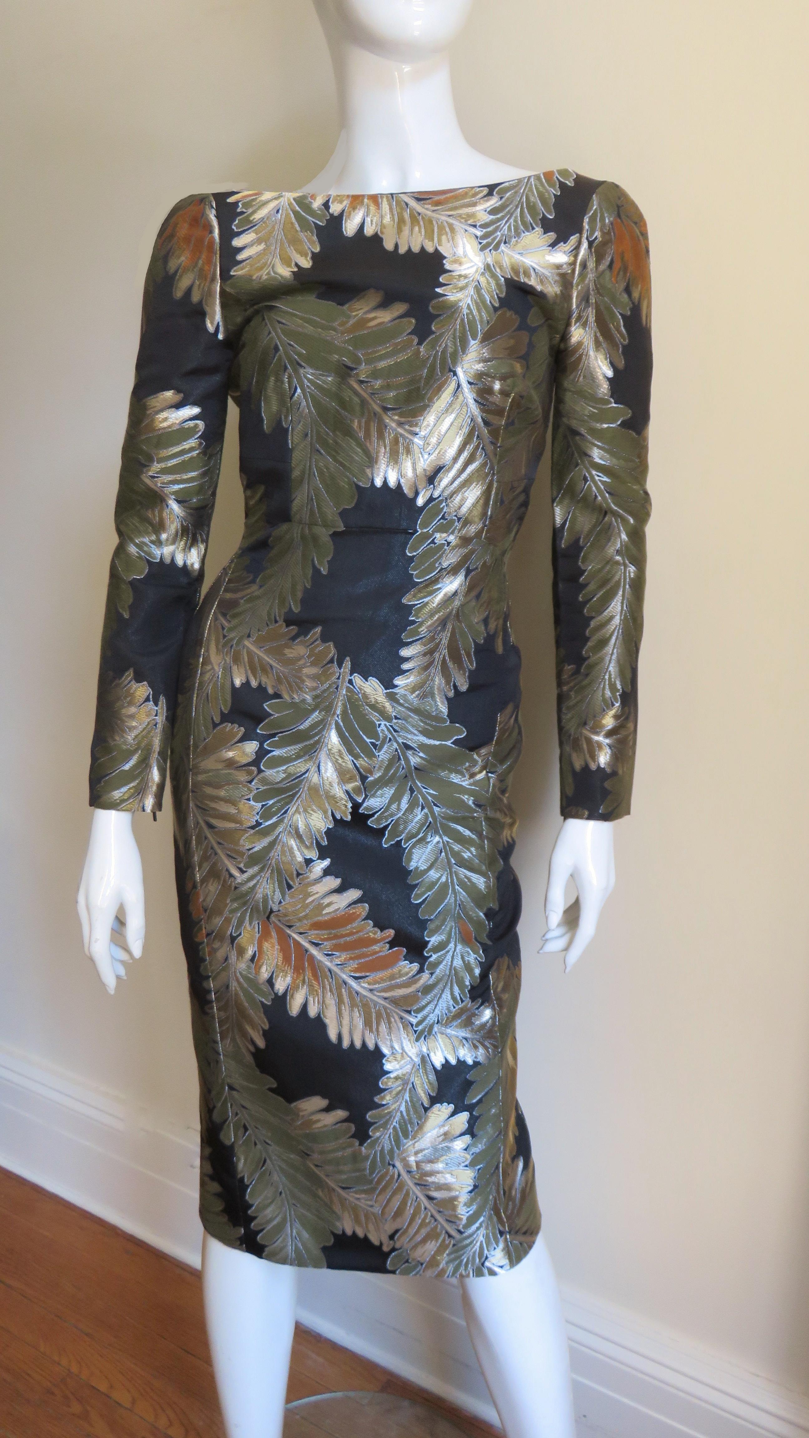 Gray Gucci Silk Brocade Open Back Dress For Sale