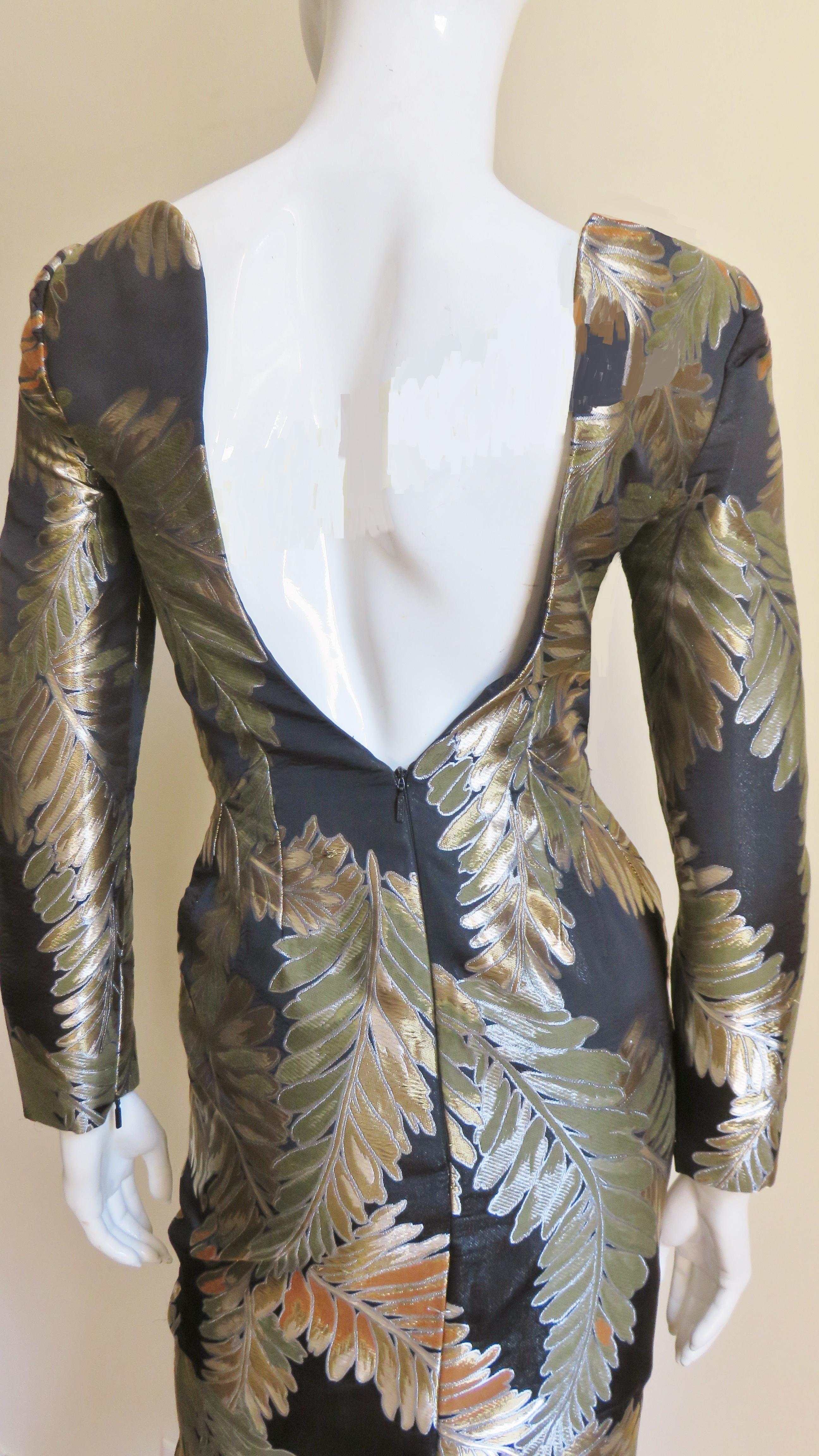 Gucci Silk Brocade Open Back Dress For Sale 1