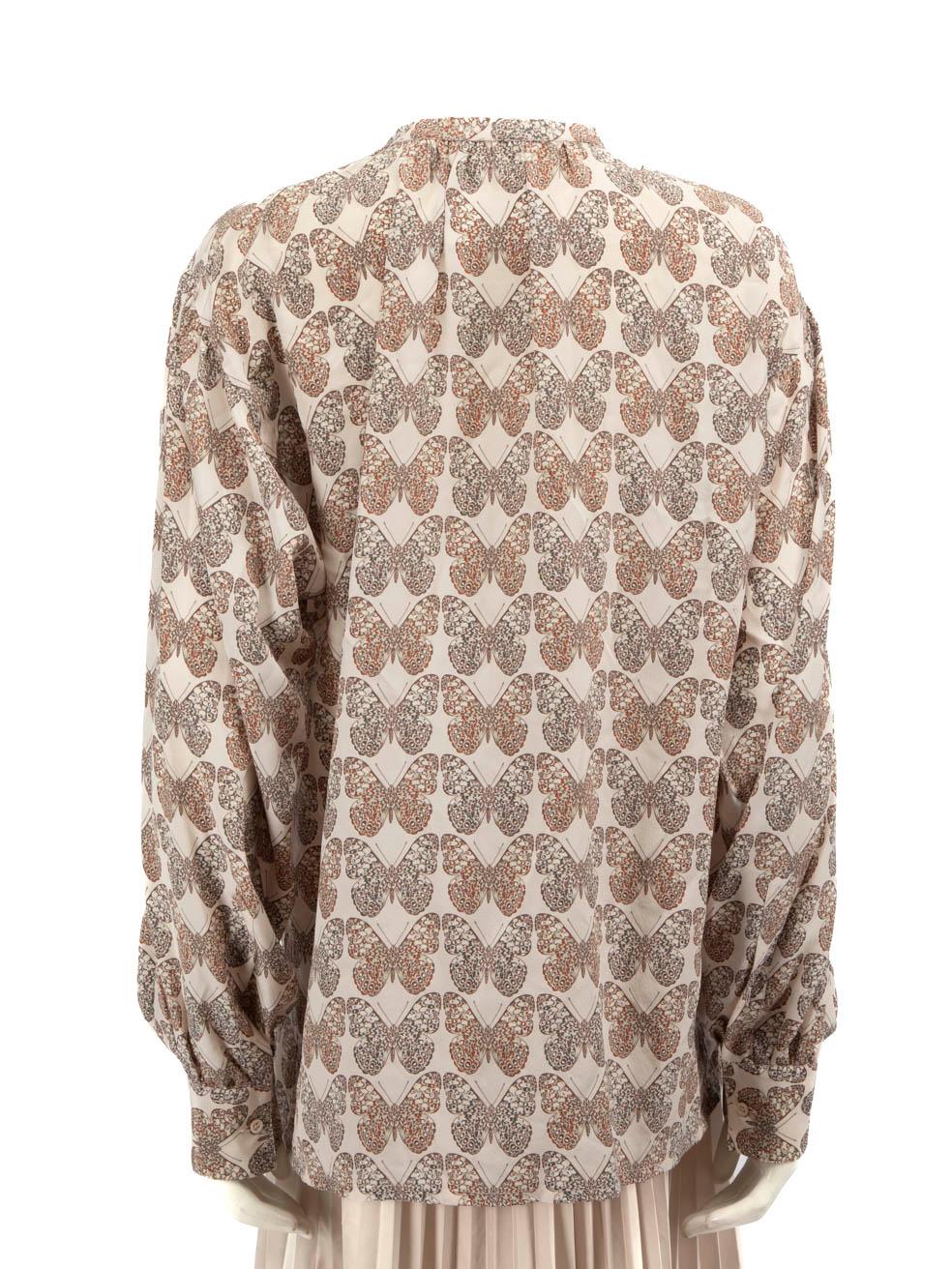 Beige Gucci Silk Butterfly Pattern Blouse Size M