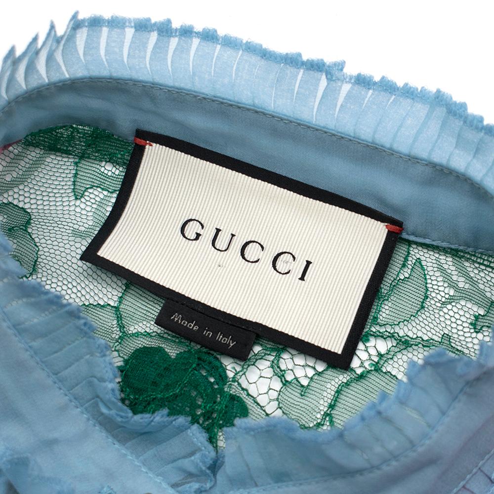 Gray Gucci Silk Contrast Pleated Ruffle Shirt Dress IT42