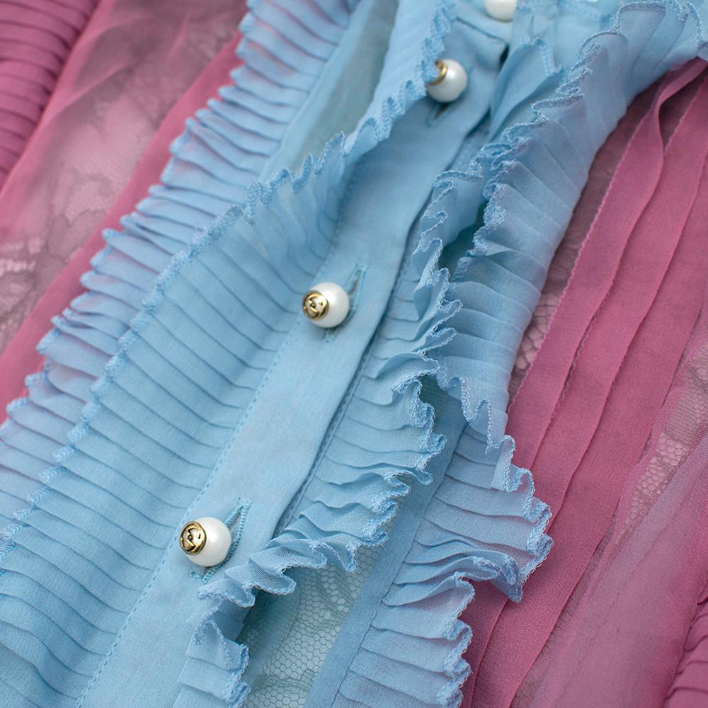 Women's Gucci Silk Contrast Pleated Ruffle Shirt Dress IT42