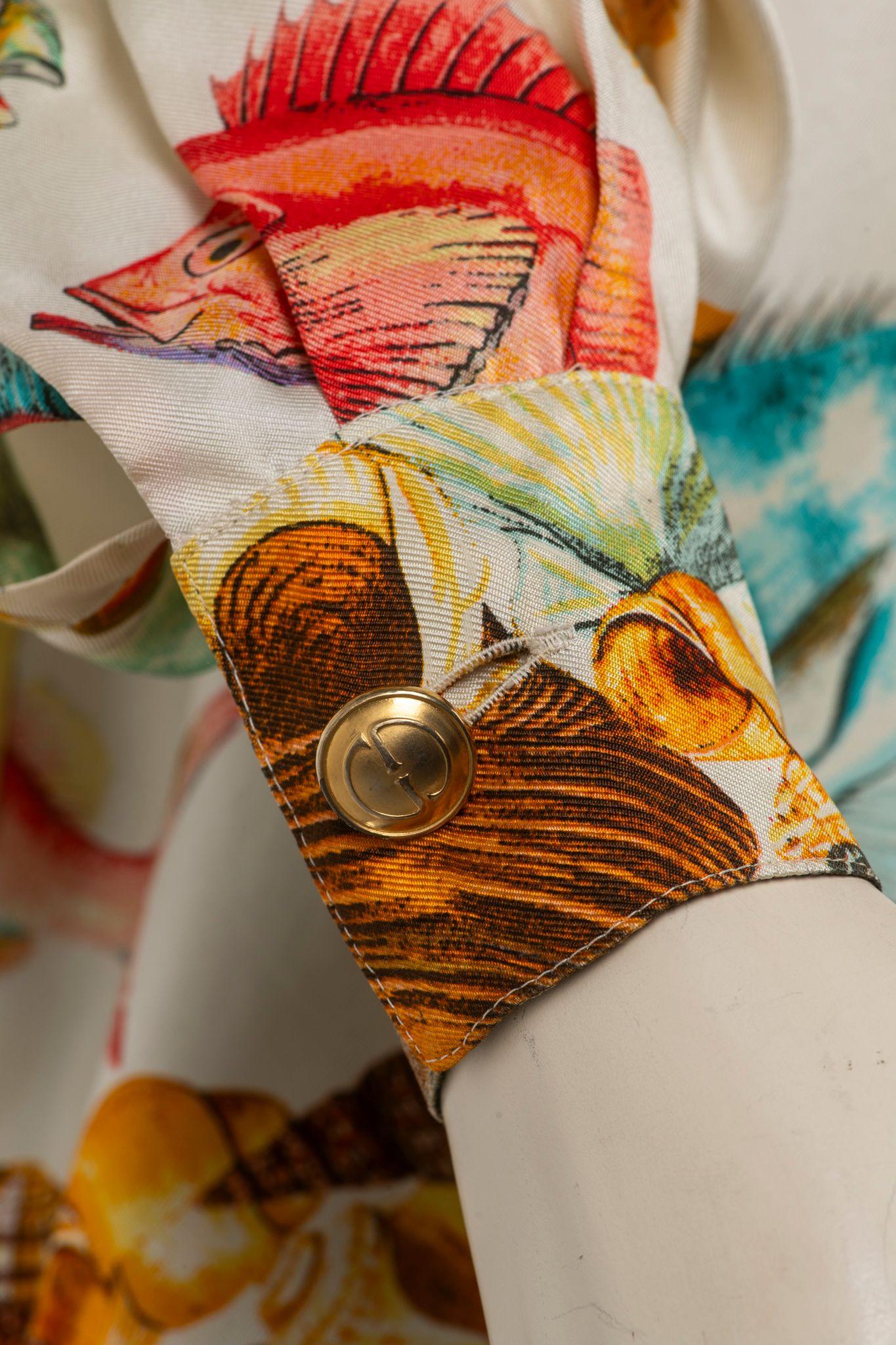 Chemise en soie imprimée poisson Gucci, 1990 en vente 1