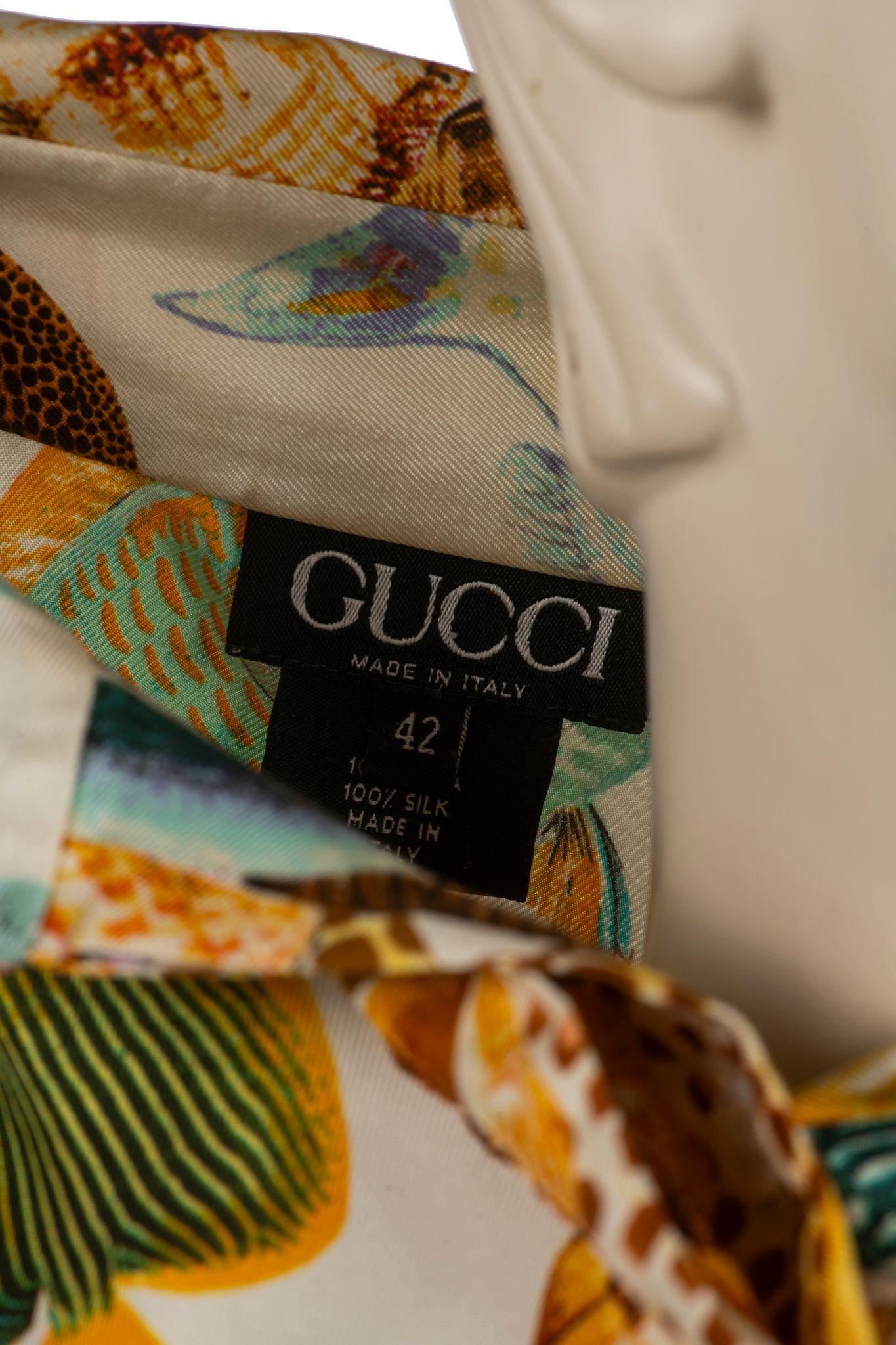 Chemise en soie imprimée poisson Gucci, 1990 en vente 3
