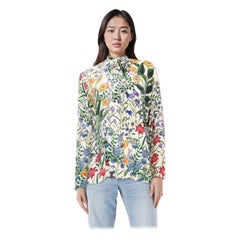 Used Gucci Silk Floral Long Sleeve Neck Tie Blouse Size XS
