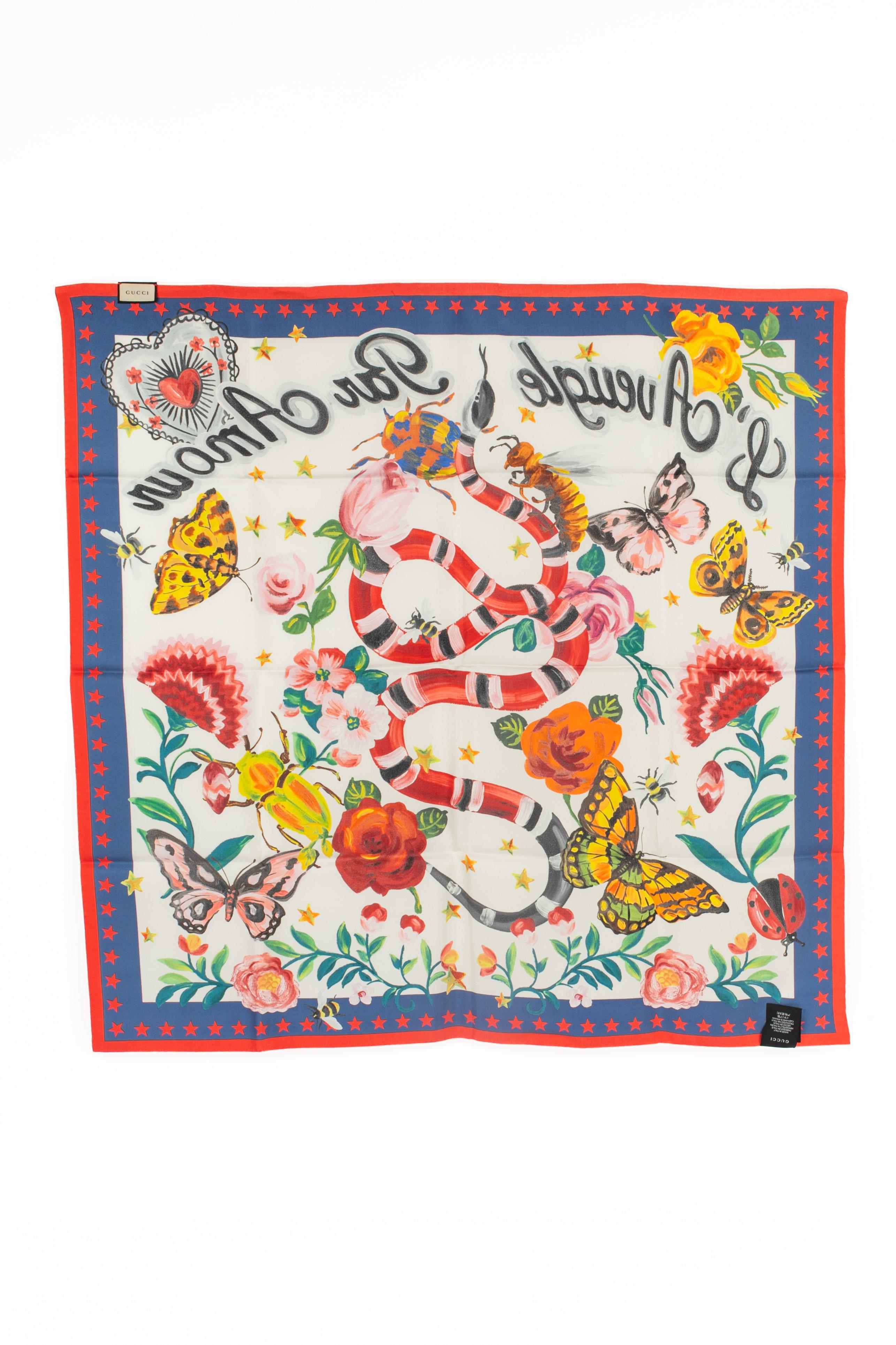 Foulard di seta Gucci 'L'Aveugle par Amour' collezione Garden Mini Sera in vendita 1