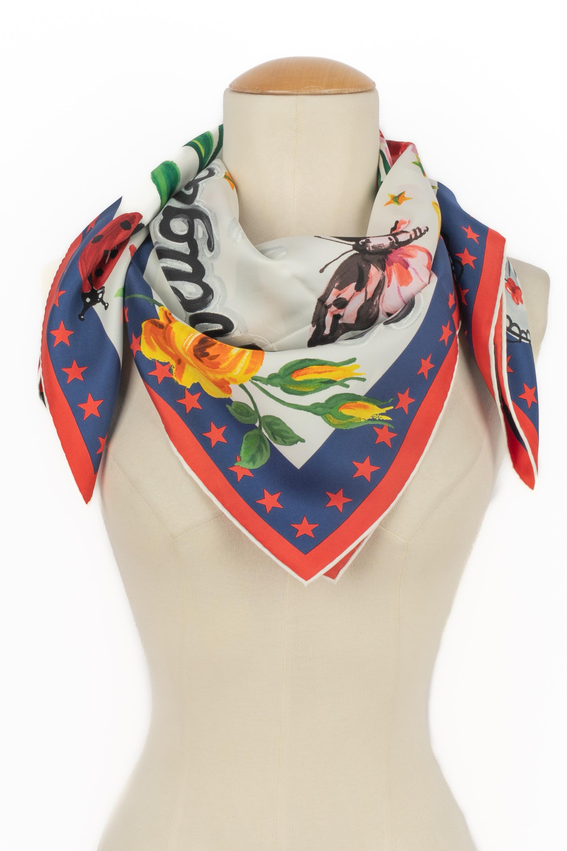 Foulard di seta Gucci 'L'Aveugle par Amour' collezione Garden Mini Sera in vendita 4