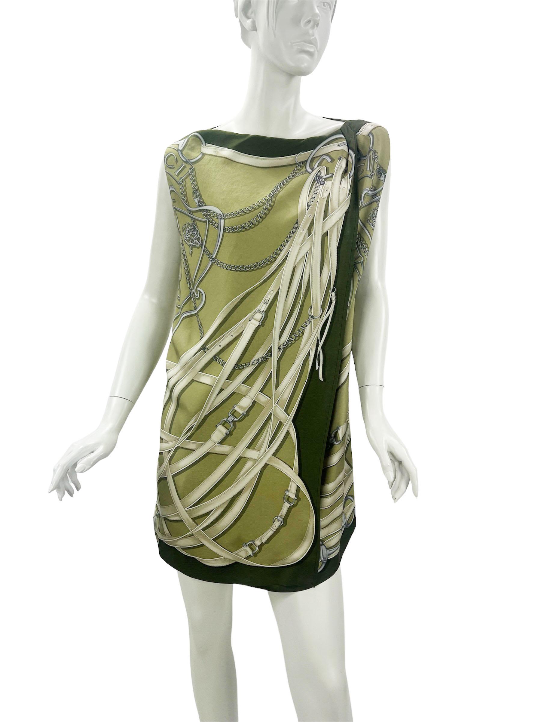 Gucci Silk Equestrian Print Mini Wrapped Dress as seen on JLO
Italian size 40
100% Silk, Tie closure inside, Fully lined.
Measurements approx.: Length - 32 inches, Armpit to Armpit - 32