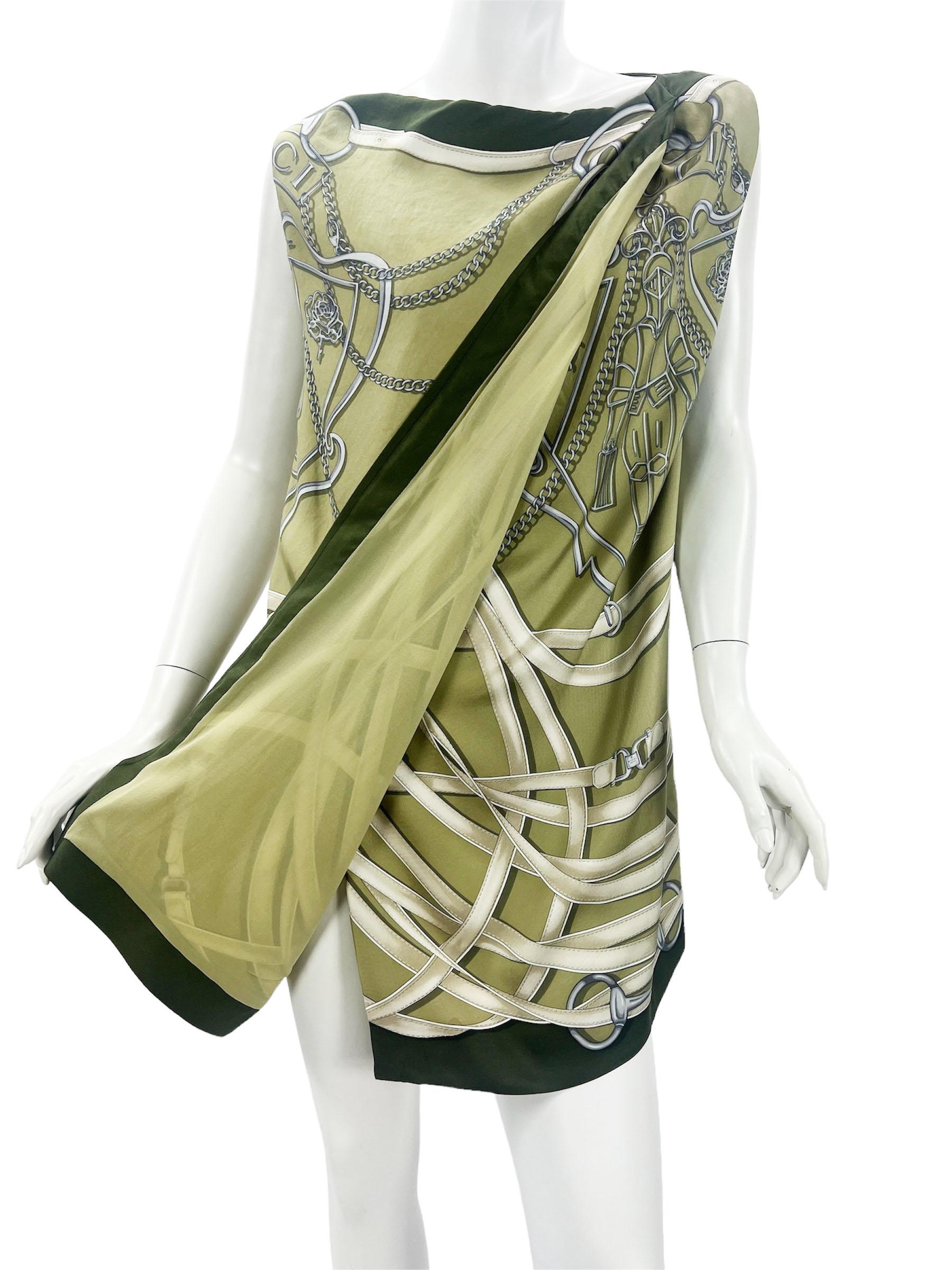 Beige Gucci Silk Equestrian Print Mini Wrapped Dress as seen on JLO Italian 40 For Sale