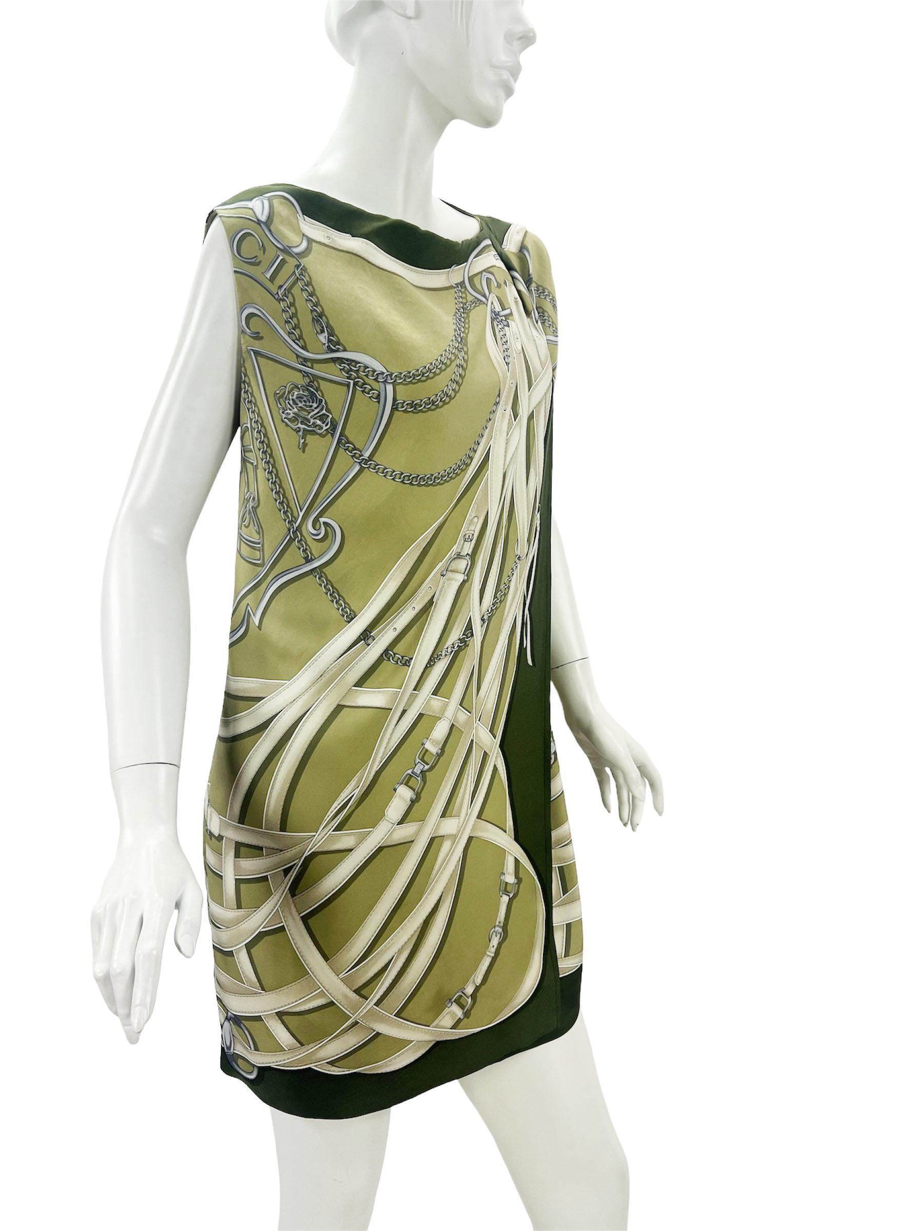 Gucci Silk Equestrian Print Mini Wrapped Dress as seen on JLO Italian 40 In Excellent Condition For Sale In Montgomery, TX