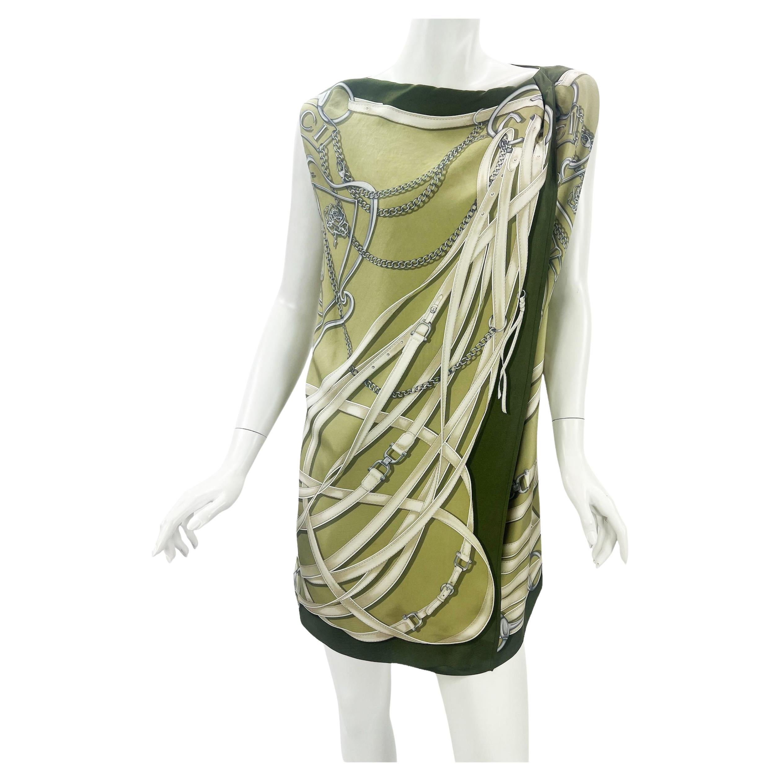 Gucci Silk Equestrian Print Mini Wrapped Dress as seen on JLO Italian 40 For Sale