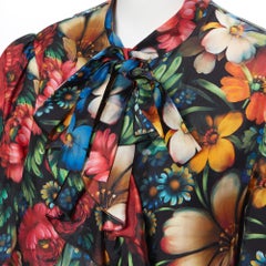 GUCCI Silk Nocturne floral print ruffle pussy bow pearl button collar dress IT46