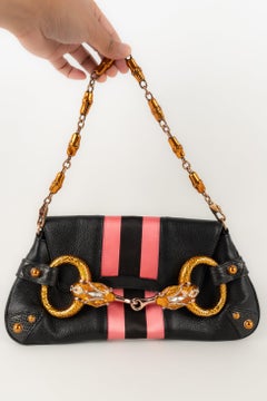 Gucci Silk Satin and Black Leather Bag with Metal and Rhinestones, 2004
