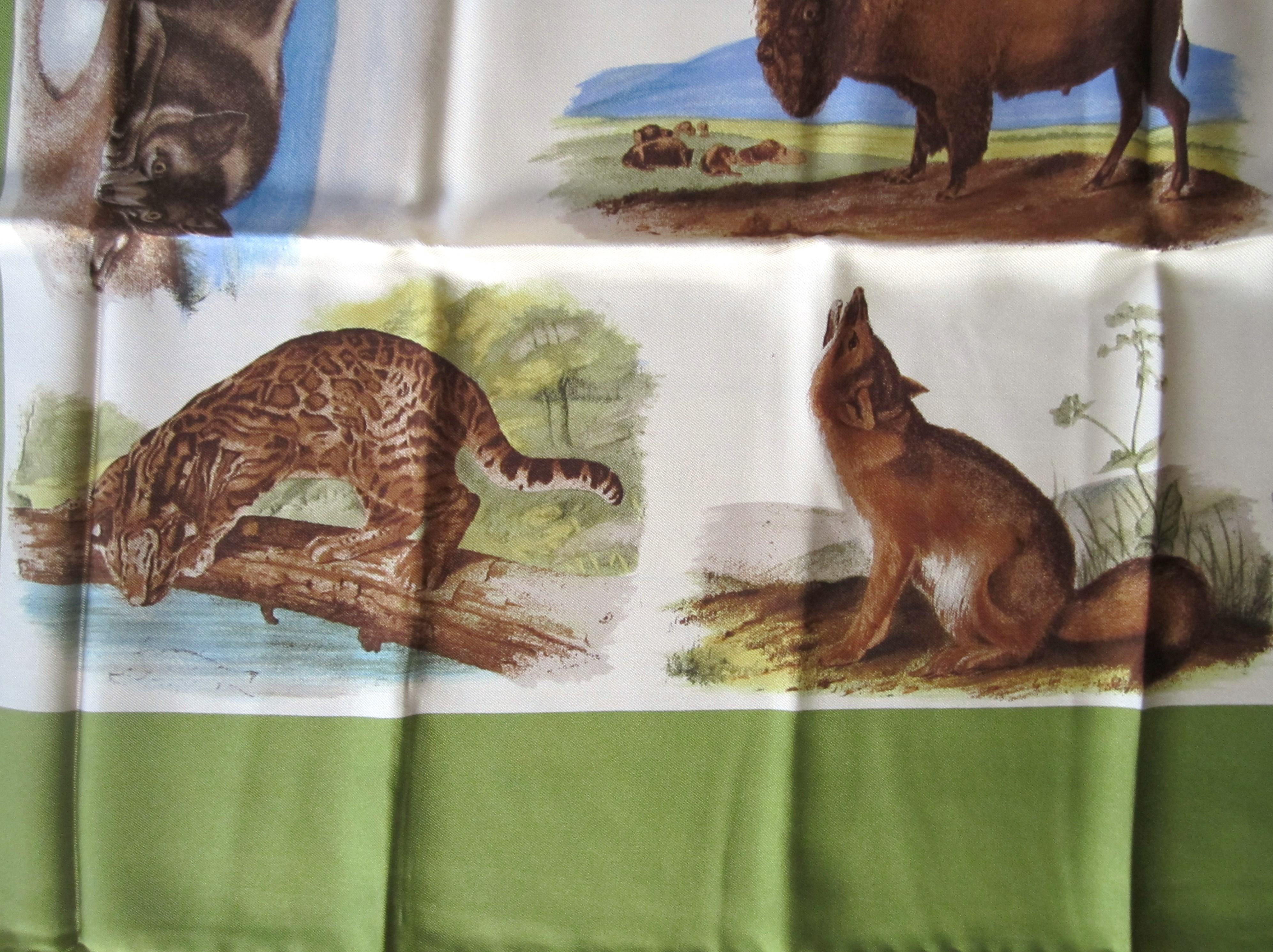 Gucci Silk Scarf Animal Safari Greens New, Never worn 1990s  In New Condition For Sale In Wallkill, NY