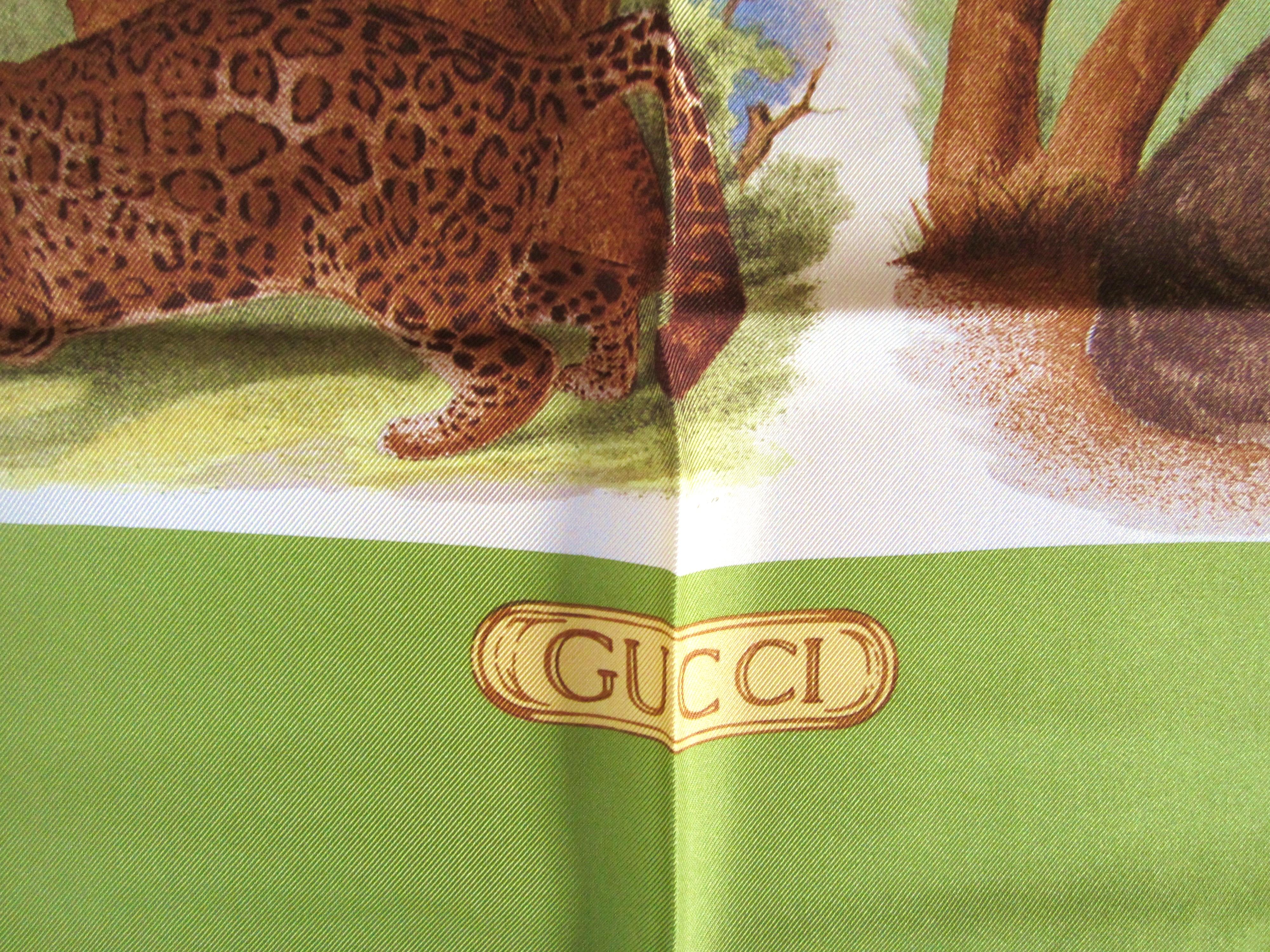 Women's or Men's Gucci Silk Scarf Animal Safari Greens New, Never worn 1990s  For Sale