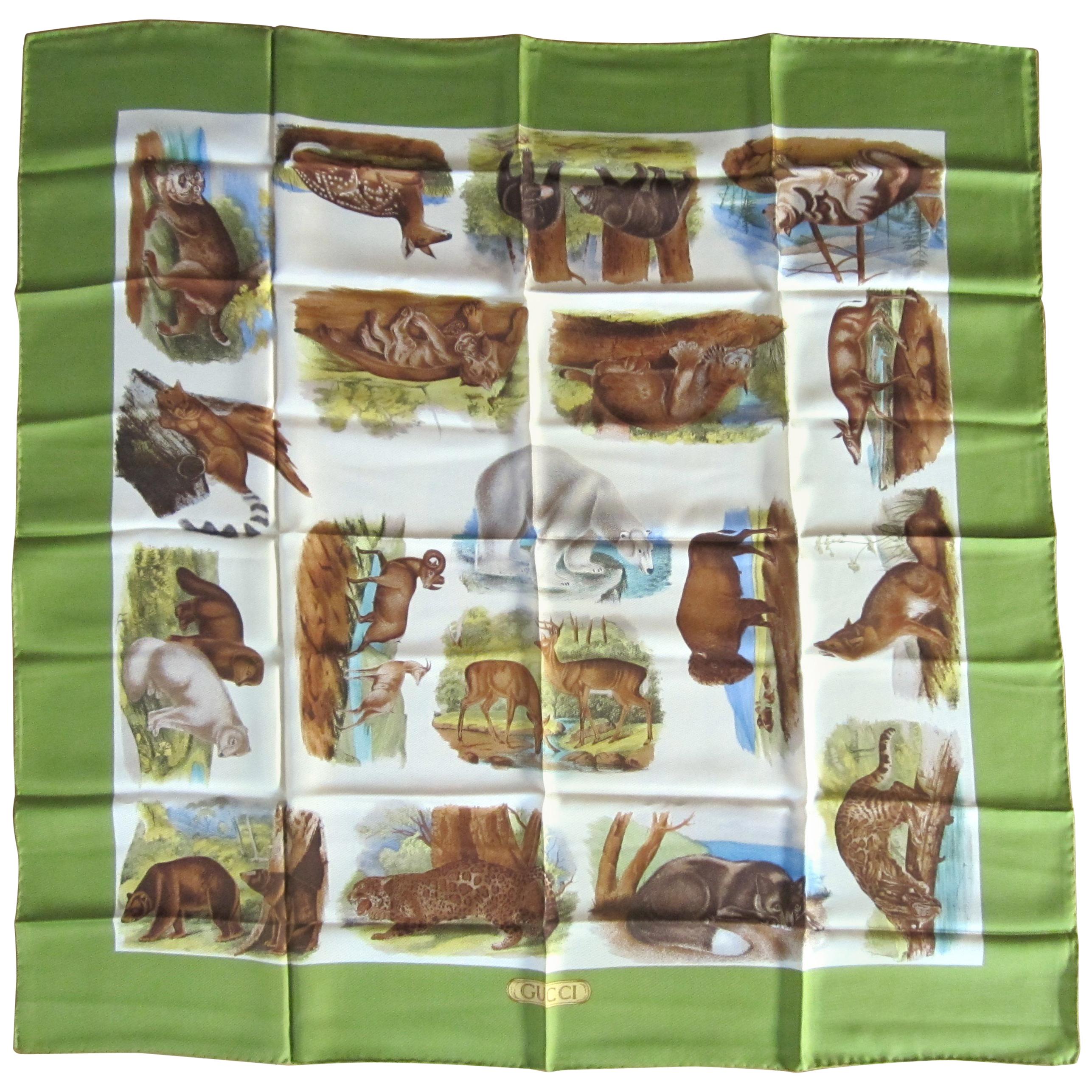 Gucci Silk Scarf Animal Safari Greens New, Never worn 1990s