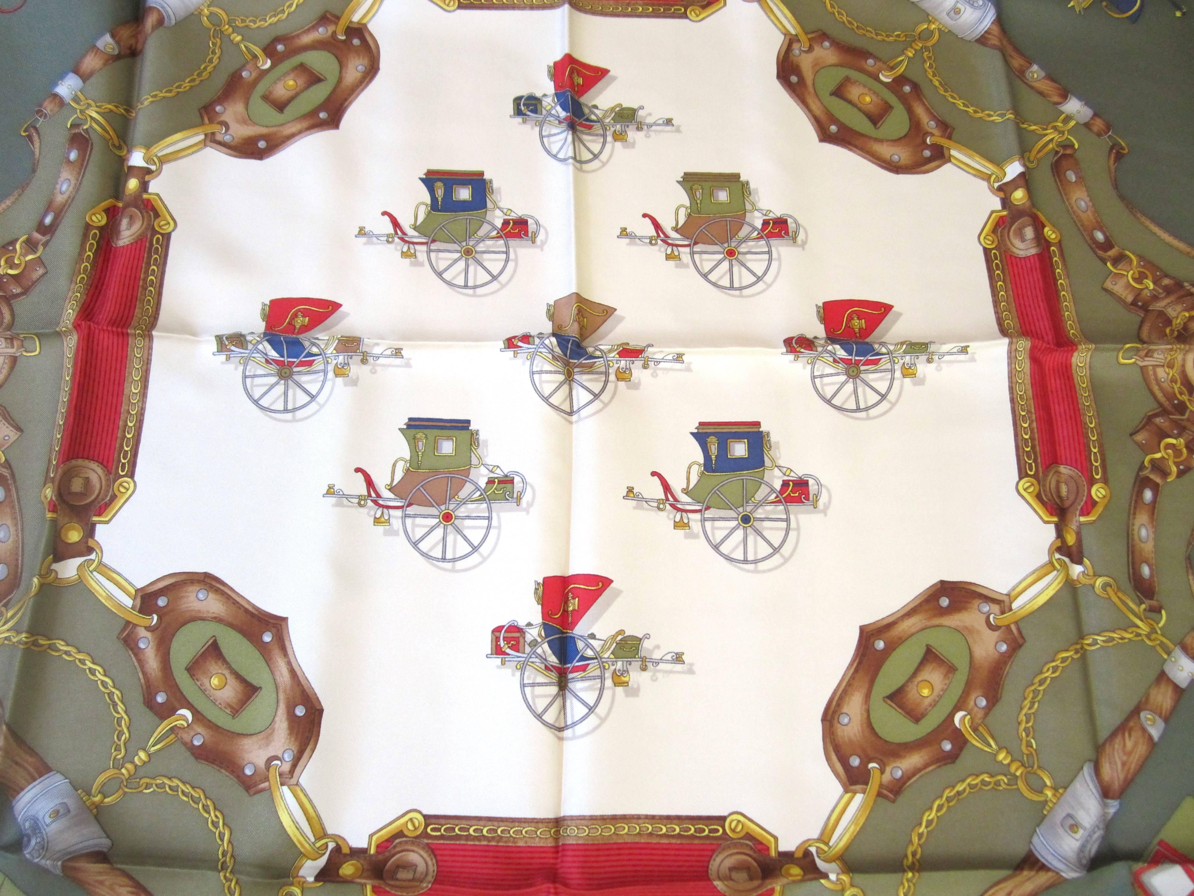 Gucci Silk Scarf Carriage Saddle Motif New, Never Worn 1990s In New Condition For Sale In Wallkill, NY