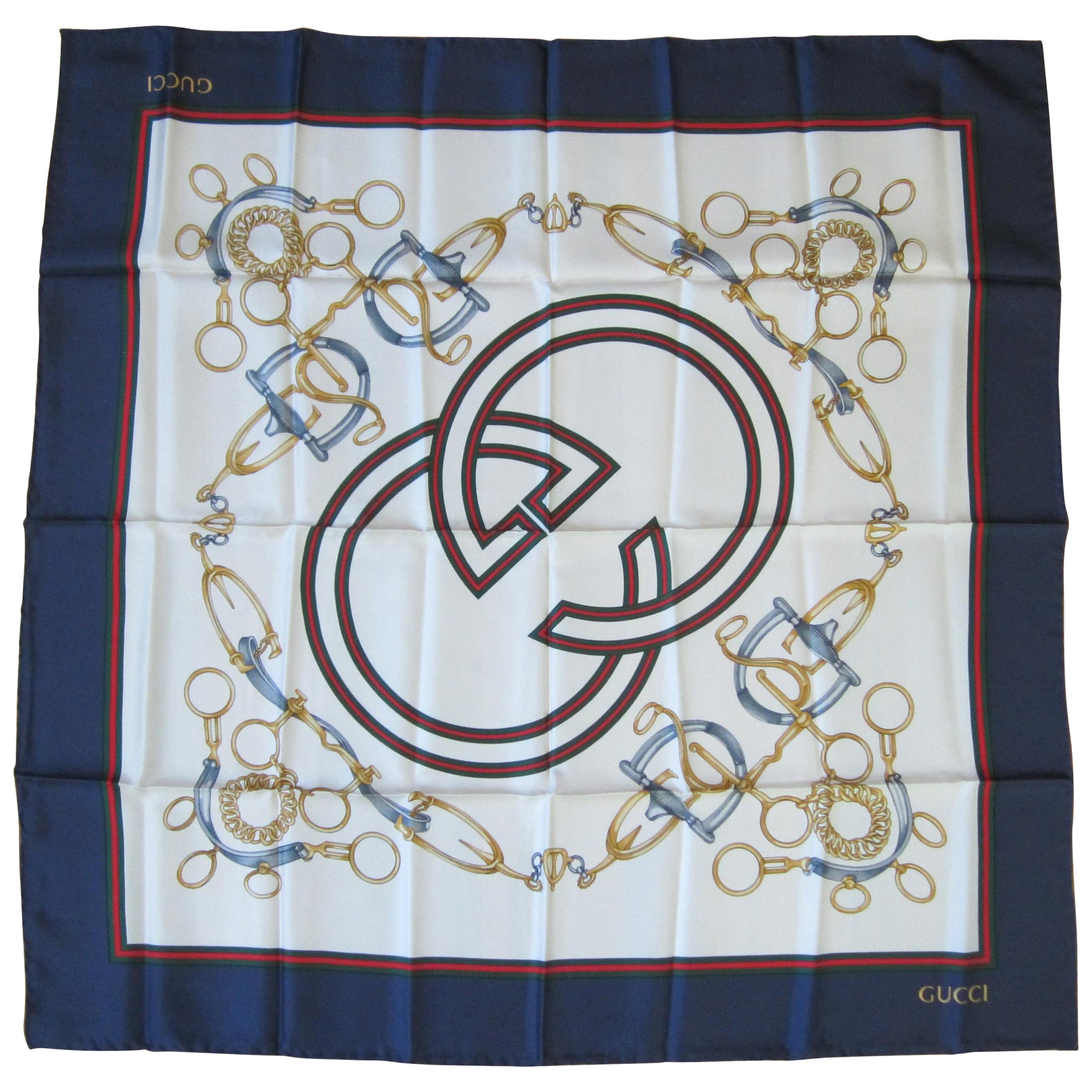 Gucci Silk Scarf   Double GG Iconic Equestrain Horsebit New, Never Worn  For Sale