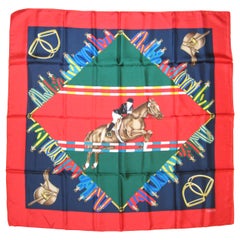 Vintage Gucci Silk Scarf Equestrian Horse Jumping New, Never worn 1990s 