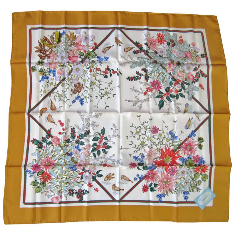 Gucci Floral Music Musical Silk Scarf at 1stDibs