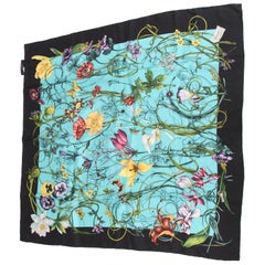 Gucci Silk Scarf Flower Print - black/turquoise/pink/yellow/purple
