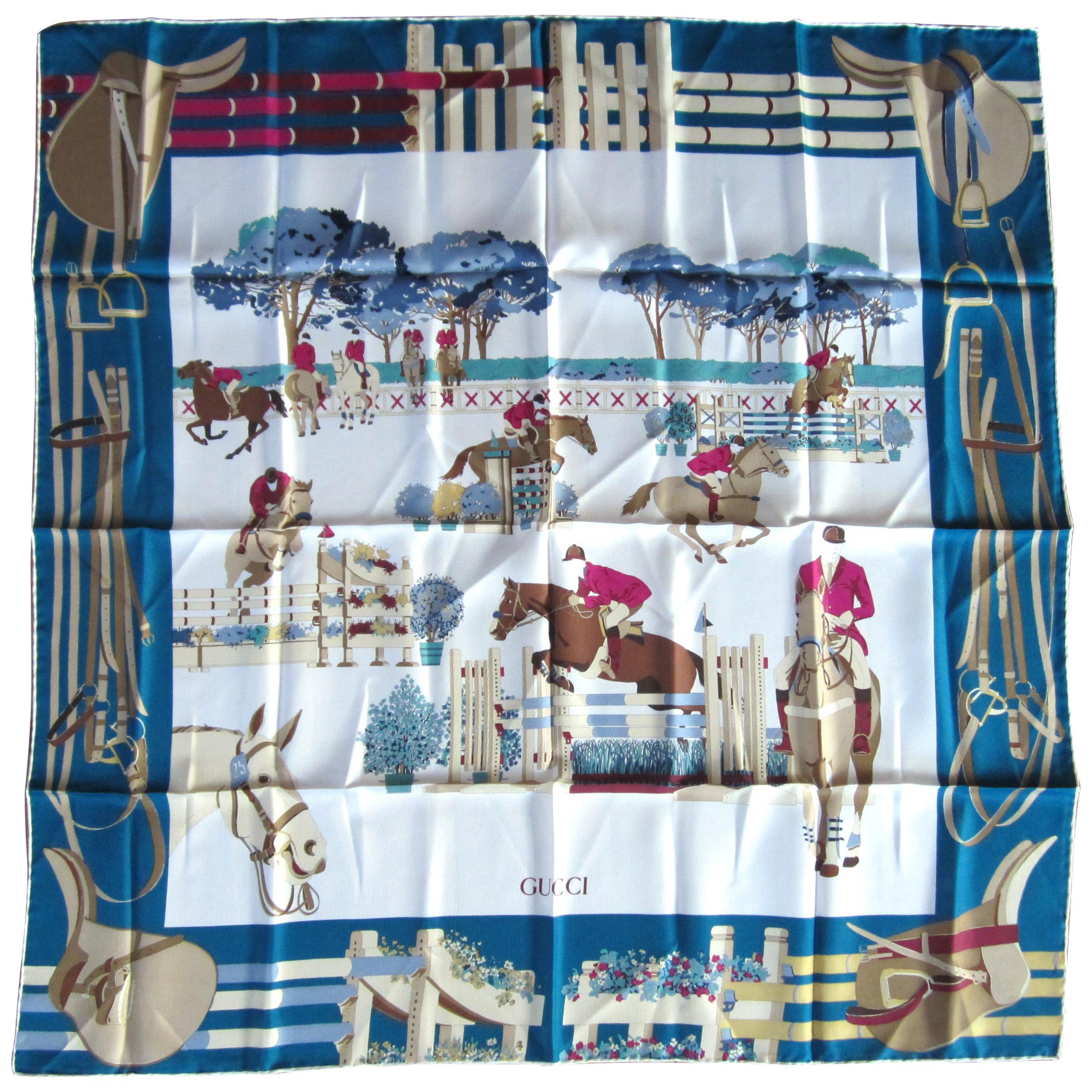 Gucci Silk Scarf Horse Show New, Never worn 1990s