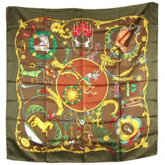 Gucci Seidenschal mit Westernmotiv und Pferdemotiv, nie getragen - 1990er Jahre