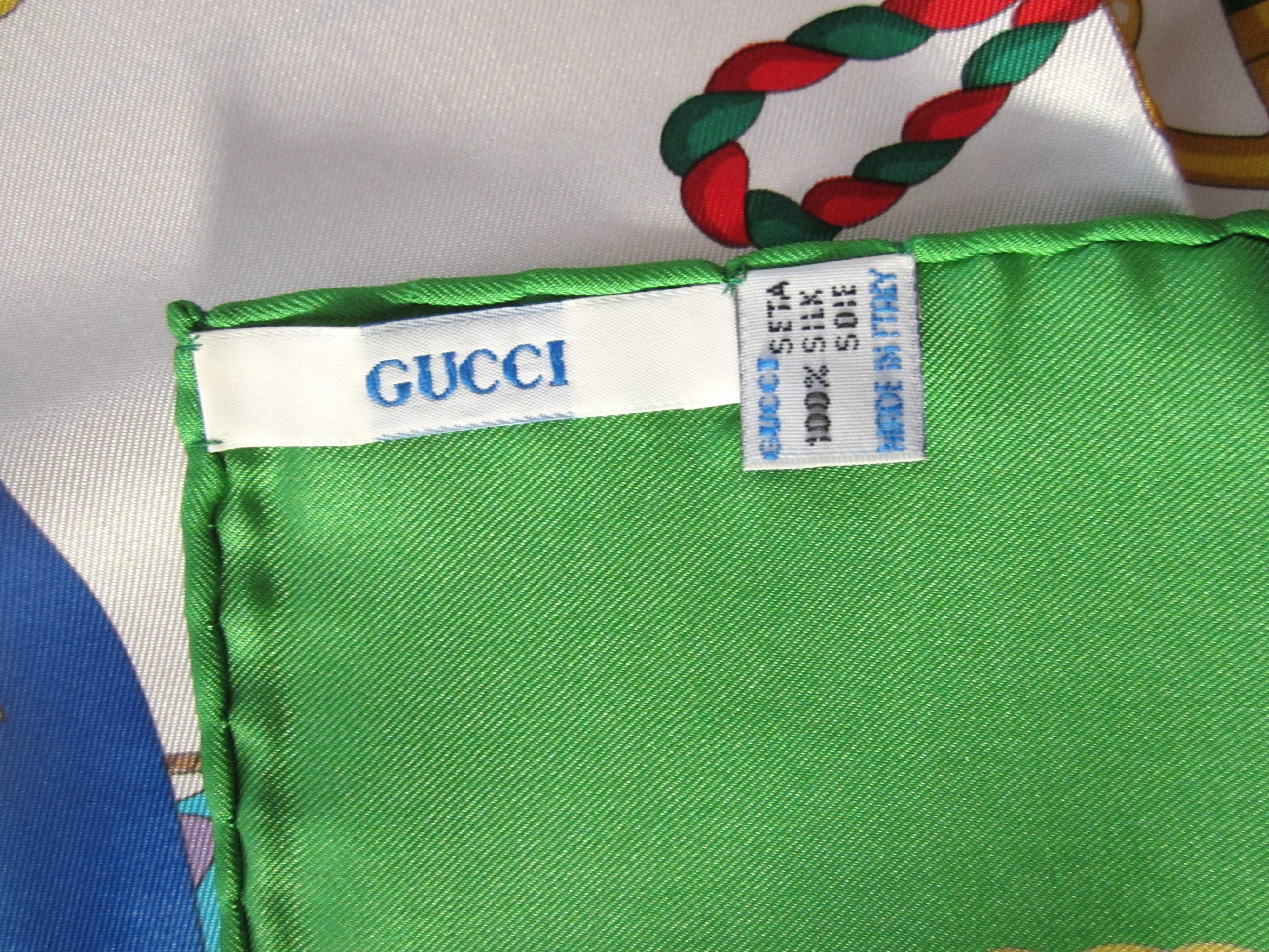 Blue Gucci Silk Scarf Horses Soldiers New, Never worn 1990s For Sale
