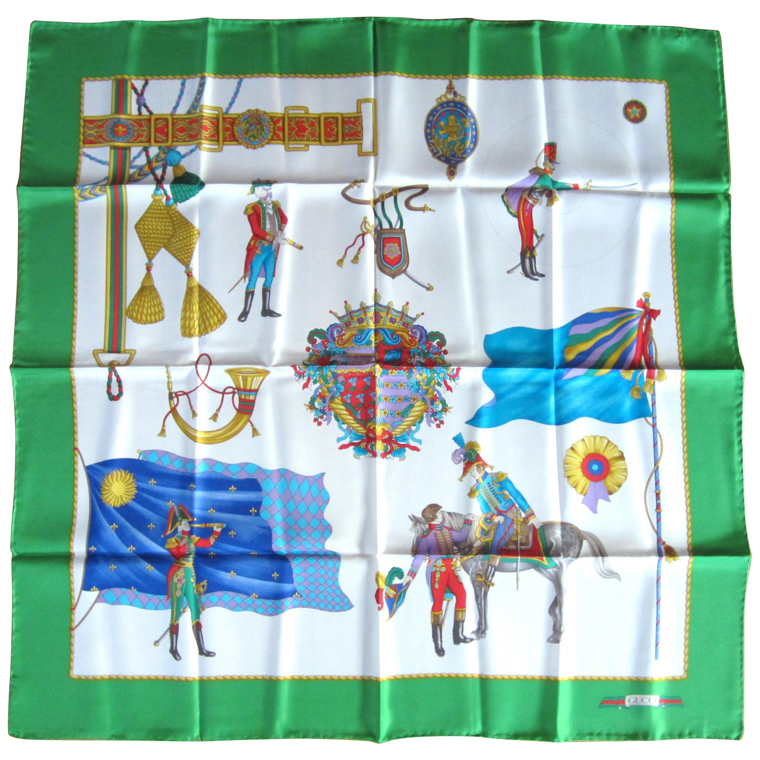 Gucci Silk Scarf Horses Soldiers New, Never worn 1990s For Sale