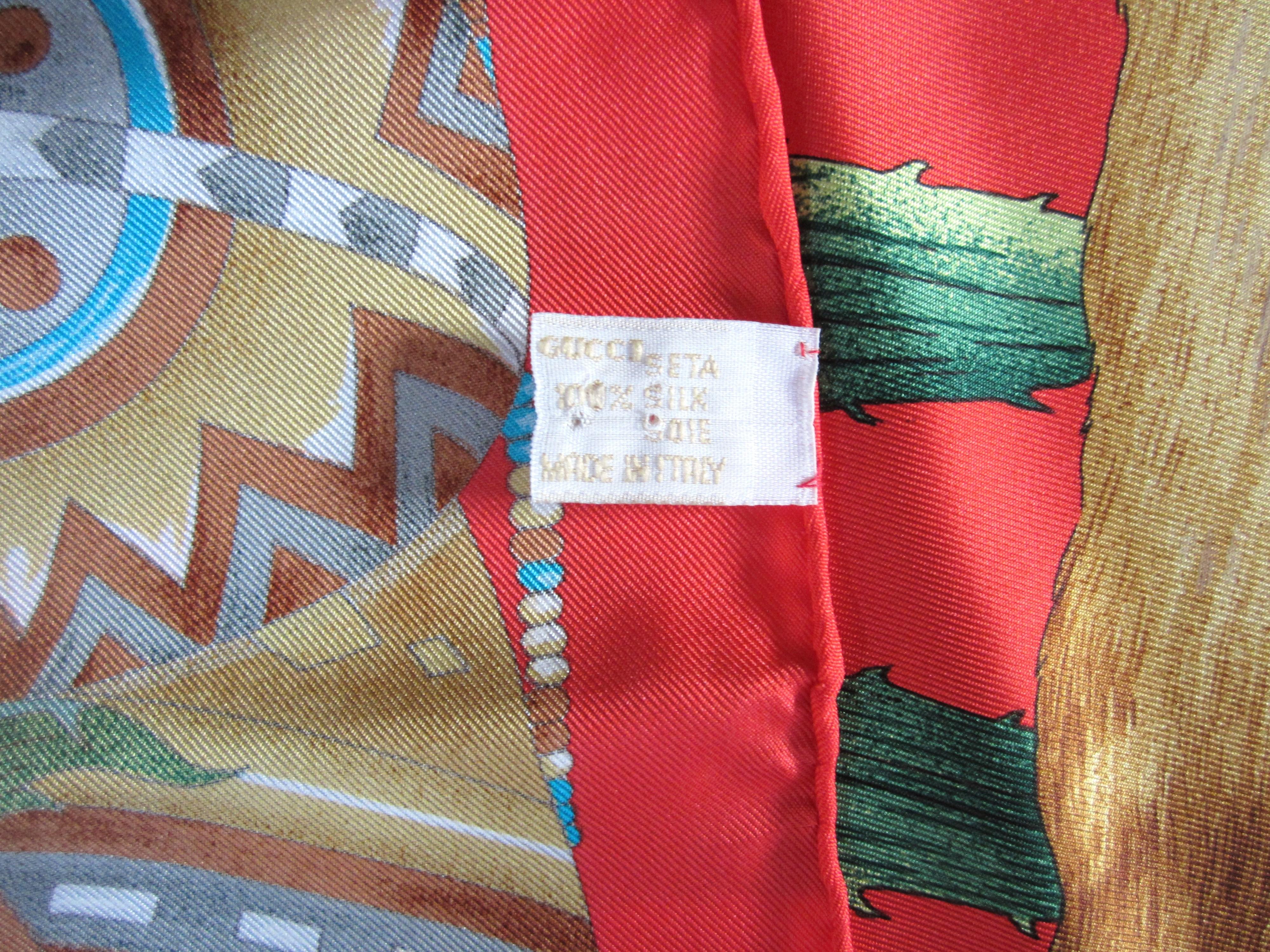 Pink Gucci  Silk Scarf Lion & Floral Vibrant Red Green New, Never worn 1990s