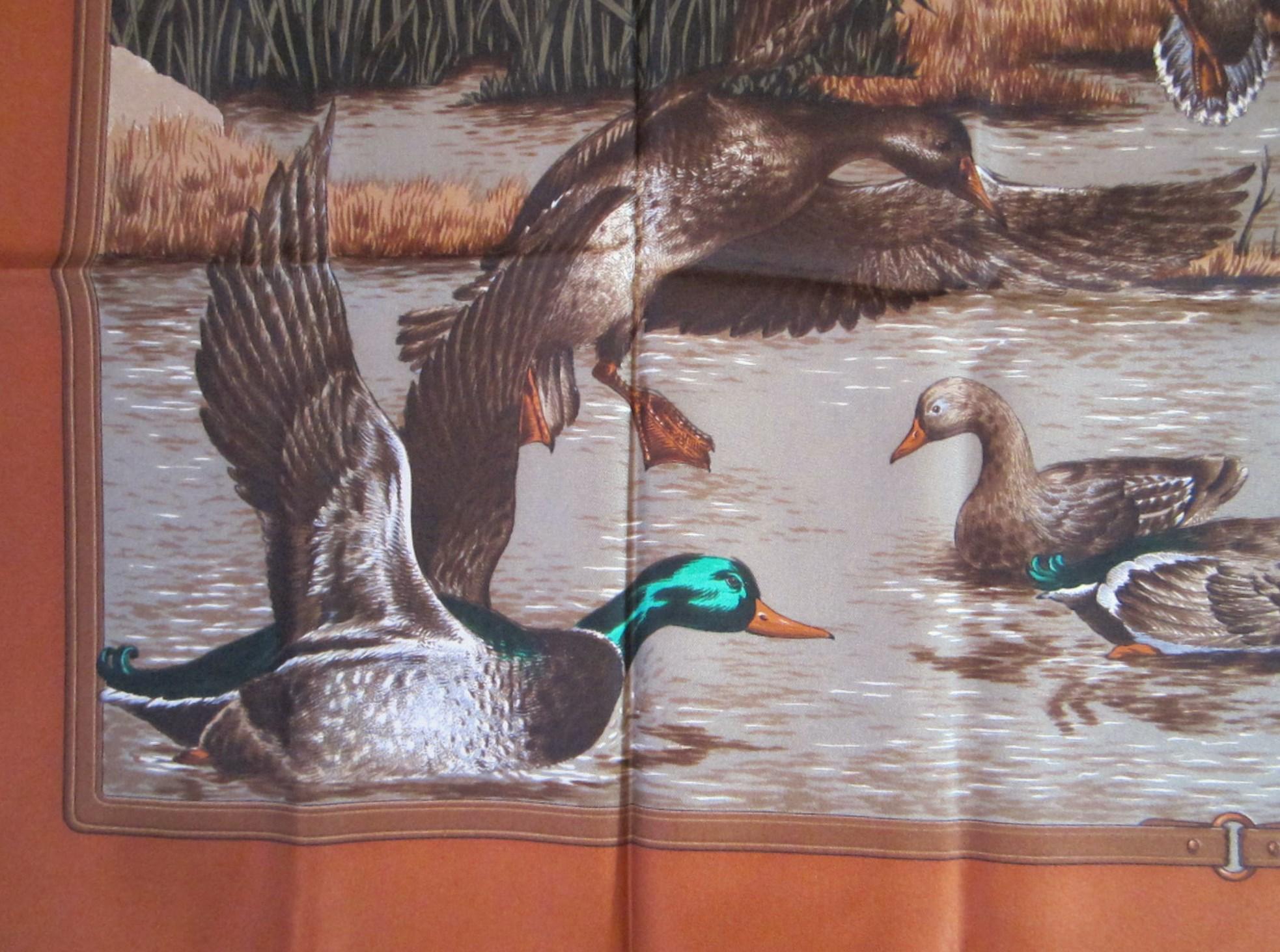 Gucci Silk Scarf Mallard Duck Lake Scene New, Never worn 1990s In New Condition For Sale In Wallkill, NY