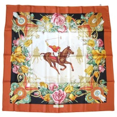 Vintage Gucci Silk Scarf Polo Horse Back Floral, New Never worn 1990s