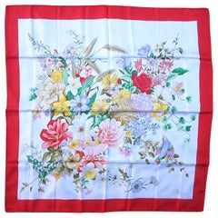 Gucci Vintage White Silk Bouquets Scarf For Sale at 1stDibs