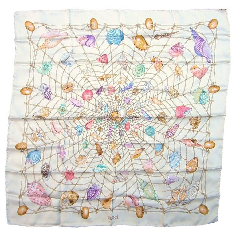  GUCCI Silk Sea Shell Scarf New, Never Worn 1990s Ocean  In New Condition In Wallkill, NY