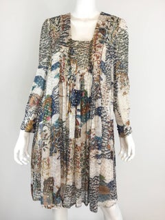 Gucci Silk Sheer Print Dress with Metal Chain Trim Scarf NWT