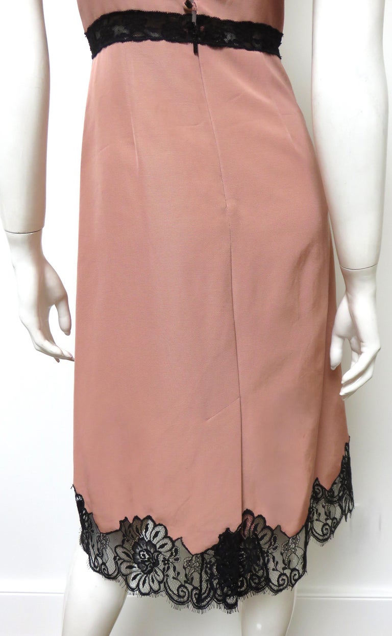 Gucci Silk Slip Dress with Lace and Leather Trim