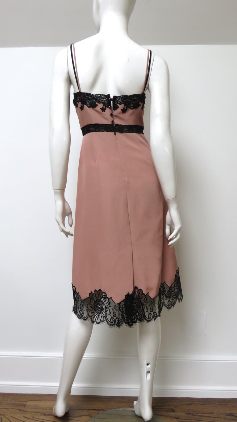 Gucci Silk Slip Dress with Lace and Leather Trim For Sale at 1stDibs