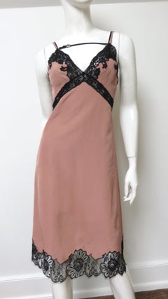 Gucci Silk Slip Dress with Lace and Leather Trim