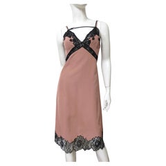 Gucci Silk Slip Dress with Lace and Leather Trim