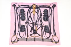 Gucci Silk Square Scarf With Horse Bit Motif Pink , Black, Charcoal, Gold