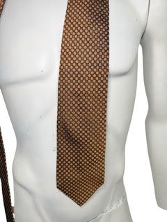Gucci Silk Tie Brown Gold Geometric Pattern Made in Italy