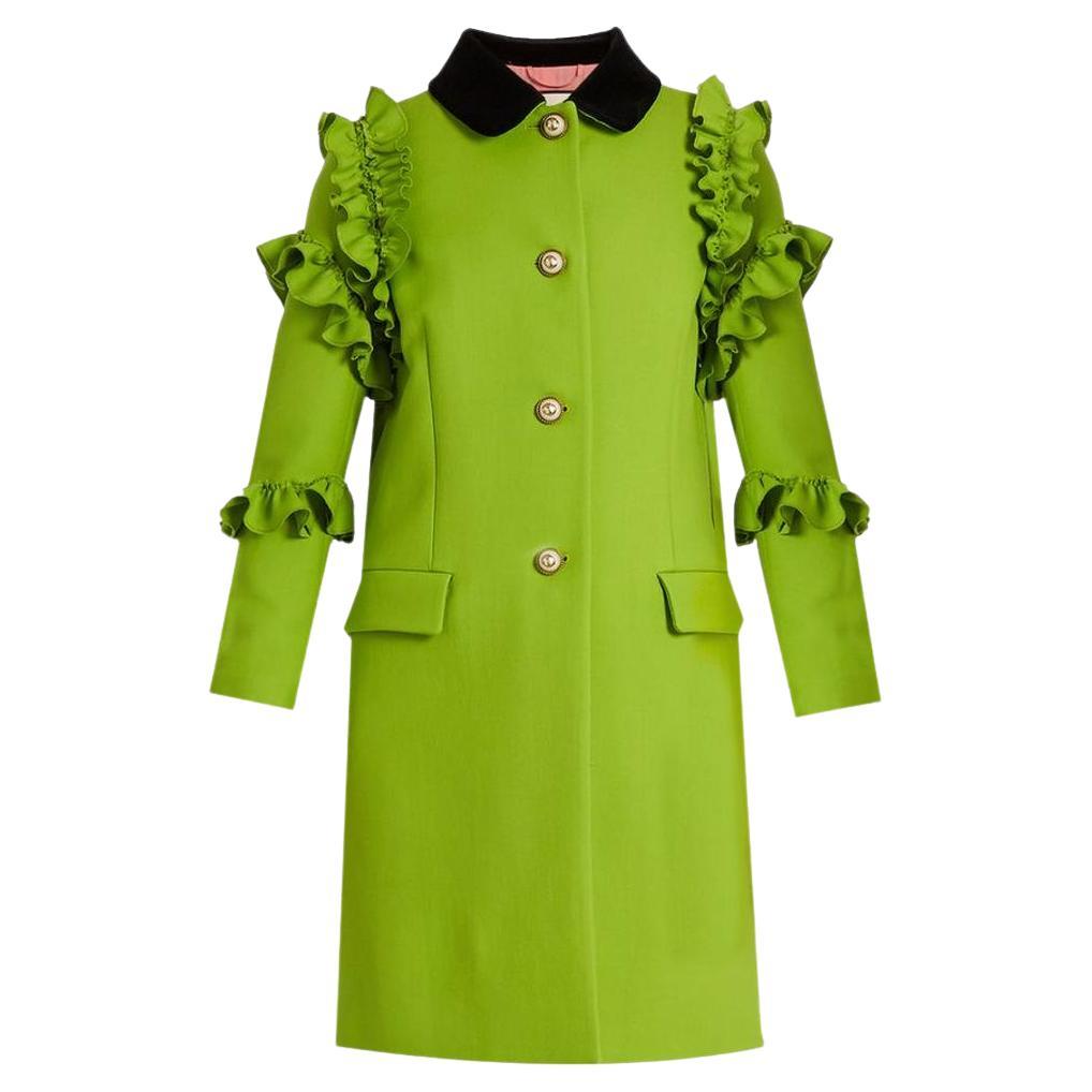 Gucci Silk & Wool Ruffle Trim Coat For Sale