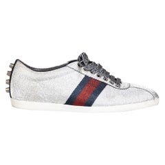 Gucci Silver Ace Glitter Web Sneakers Size IT 38