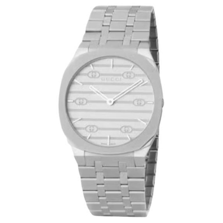 Gucci Silver Brass Dial with Interlocking G Motif Stainless Steel Watch ...