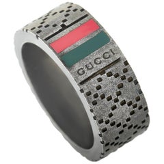 Gucci Silver Diamante Pattern Band Ring
